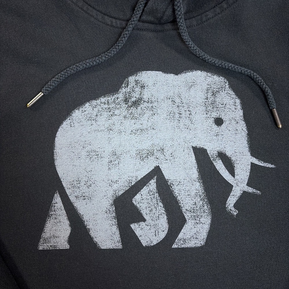 Banana Republic Hoodie Mens L Black Elephant Graphic Fleece Pullover - Picture 2 of 8